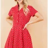 LA Soul Fleur Polkadot A-Line Dress Red
