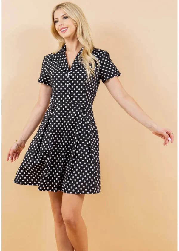 LA Soul Fleur Polkadot A-Line Dress Black