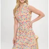LA Soul Mila Retro Flowers A-Line Dress Cream