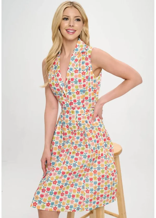 LA Soul Mila Retro Flowers A-Line Dress Cream