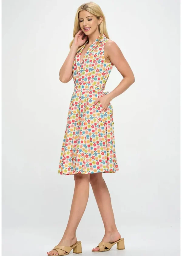LA Soul Mila Retro Flowers A-Line Dress Cream