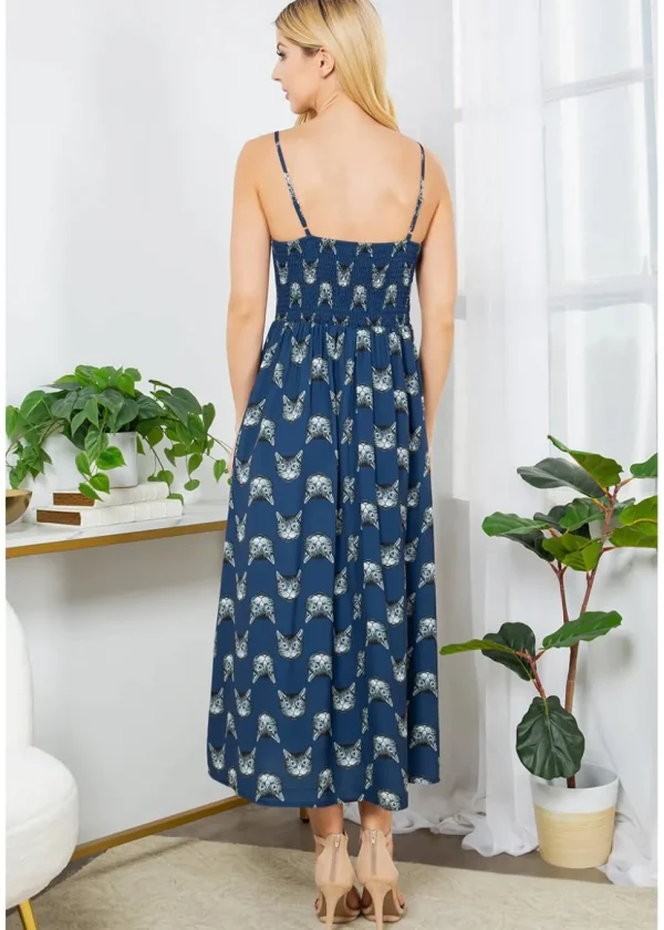 LA Soul Misty Kitty Cat Maxi Dress Navy