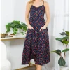 LA Soul Misty Strawberry Polkadot Maxi Dress Navy