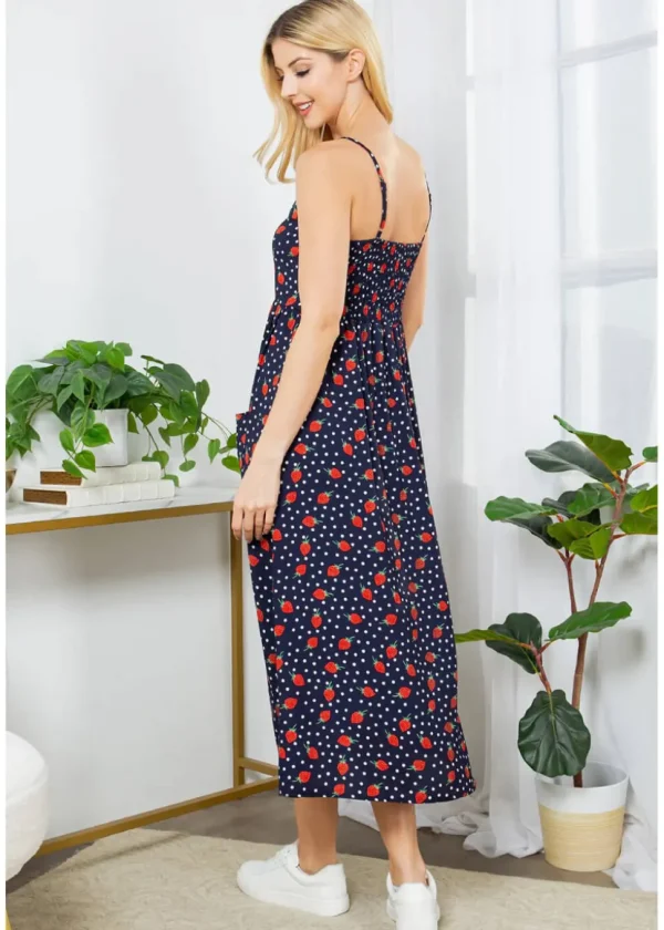 LA Soul Misty Strawberry Polkadot Maxi Dress Navy