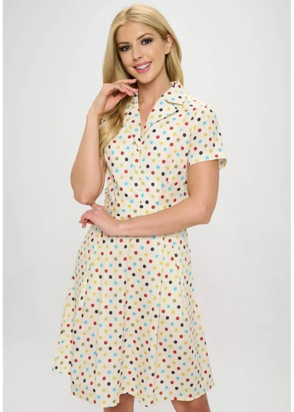 LA Soul Nova Party Polkadot A-Line Dress Cream