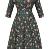 Lady V Lyra Gingerbread Christmas 50's Swing Dress Green