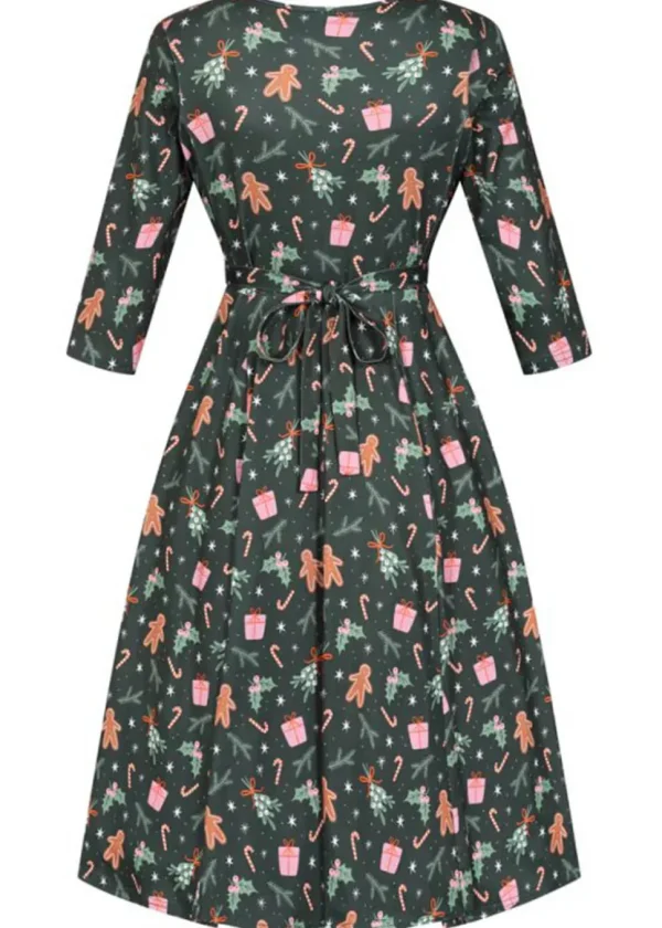 Lady V Lyra Gingerbread Christmas 50's Swing Dress Green