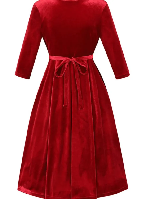 Lady V Lyra Velvet 50's Swing Dress Red