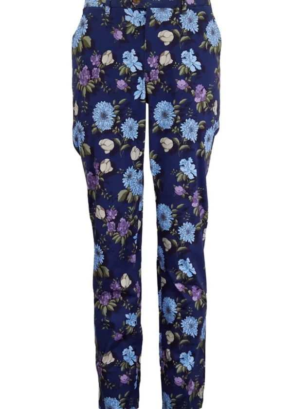 Lords of Harlech Jack Augustus Floral Chino Trousers Navy