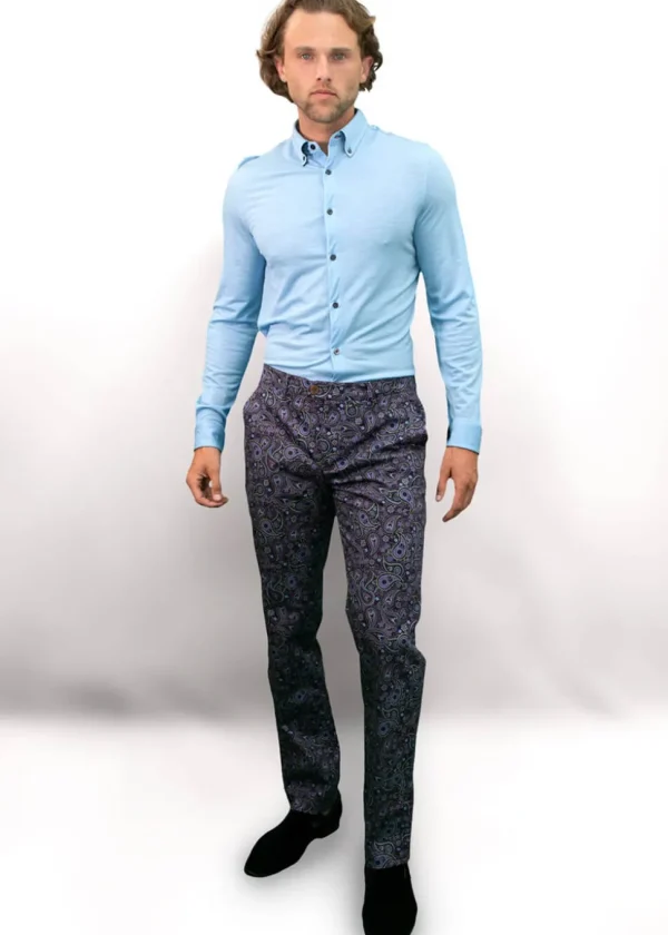 Lords of Harlech Jack Tribune Paisley Chino Trousers Plum