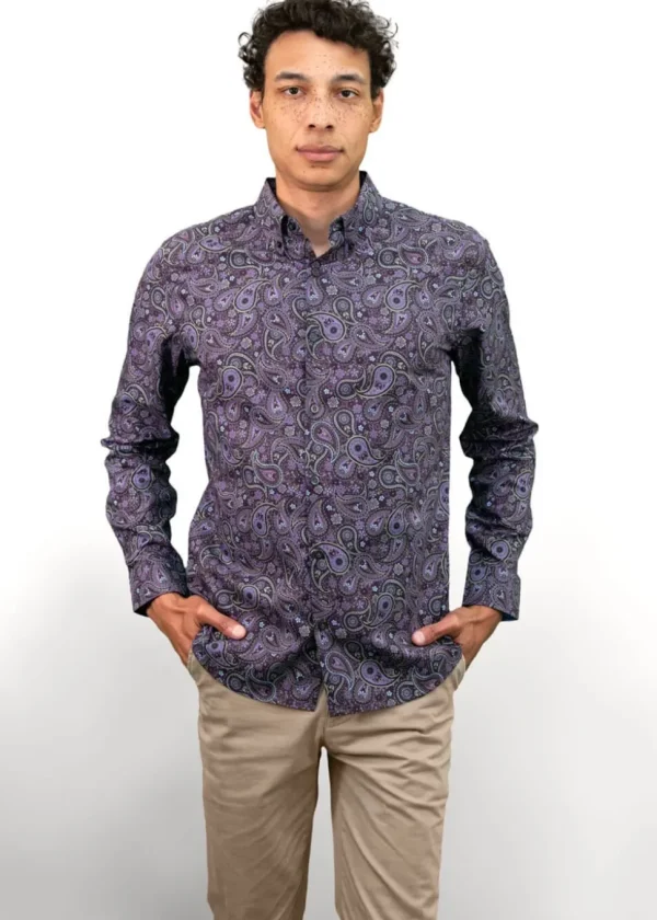 Lords of Harlech Morris Tribune Paisley Shirt Plum