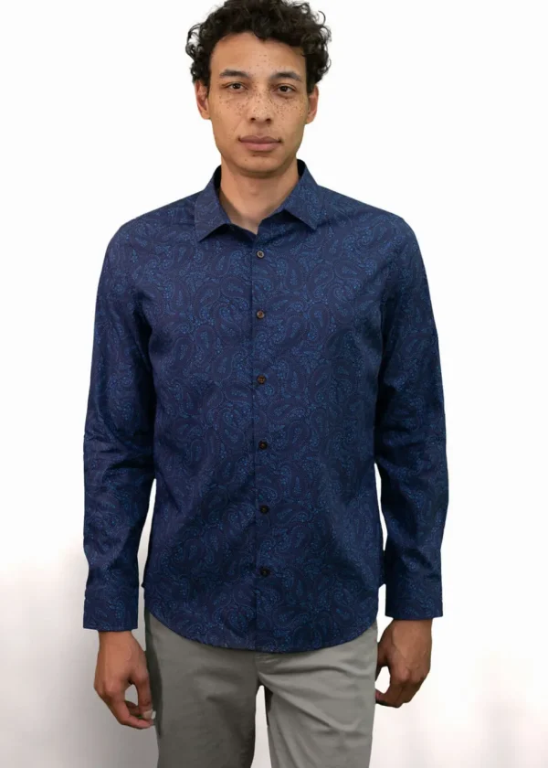 Lords of Harlech Nigel Perugia Paisley Shirt Navy