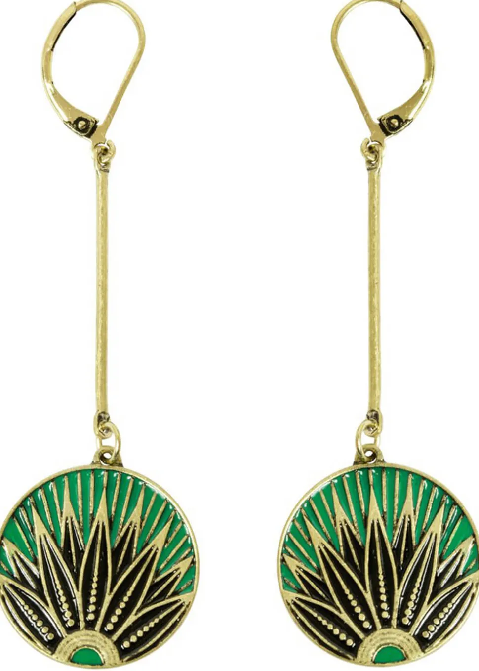Love Vintage Art Deco Disc Drop Earrings Green