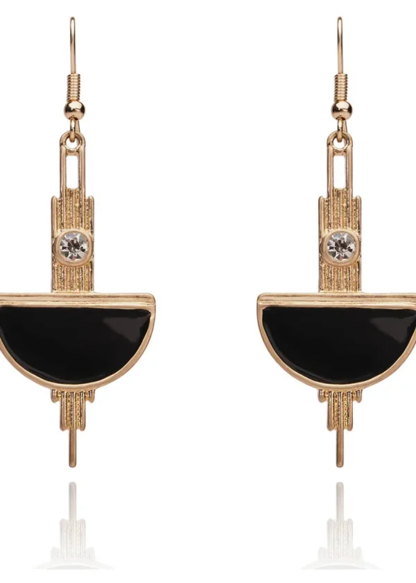 Love Vintage Art Deco 20's Earrings Black Gold