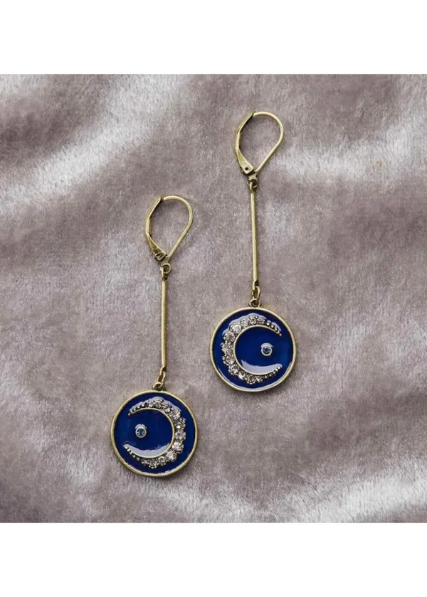 Love Vintage Celestial Moon Earrings Blue
