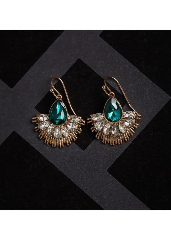 Love Vintage Crystal Fan 20's Earrings Green