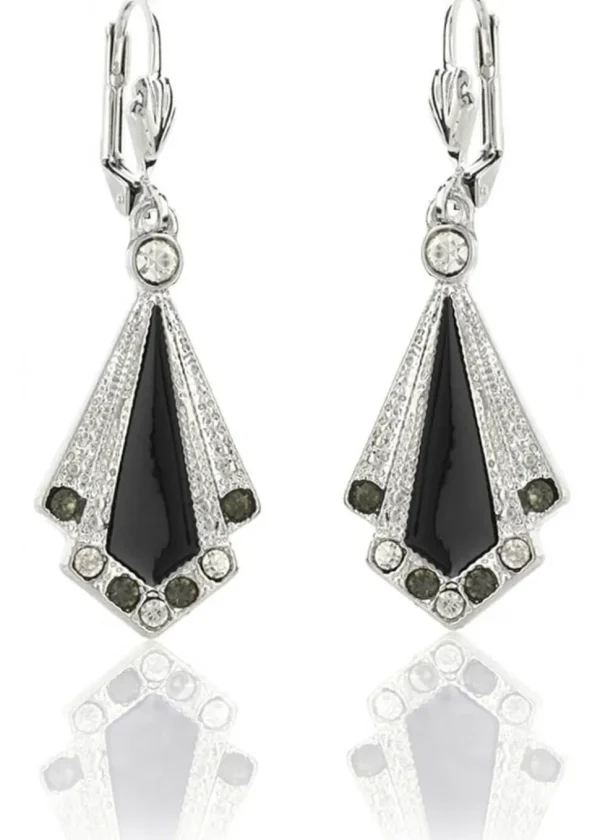 Love Vintage Enamel Art Deco 20's Earrings Black