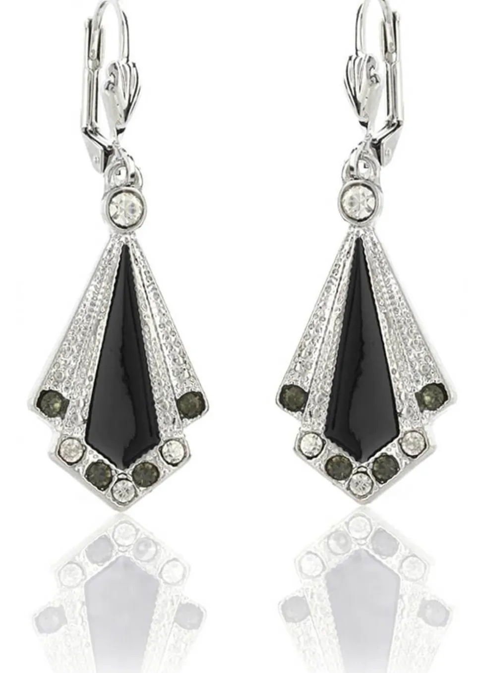 Love Vintage Enamel Art Deco 20's Earrings Black