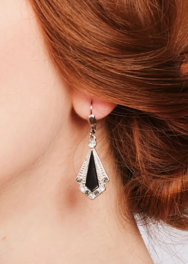 Love Vintage Enamel Art Deco 20's Earrings Black