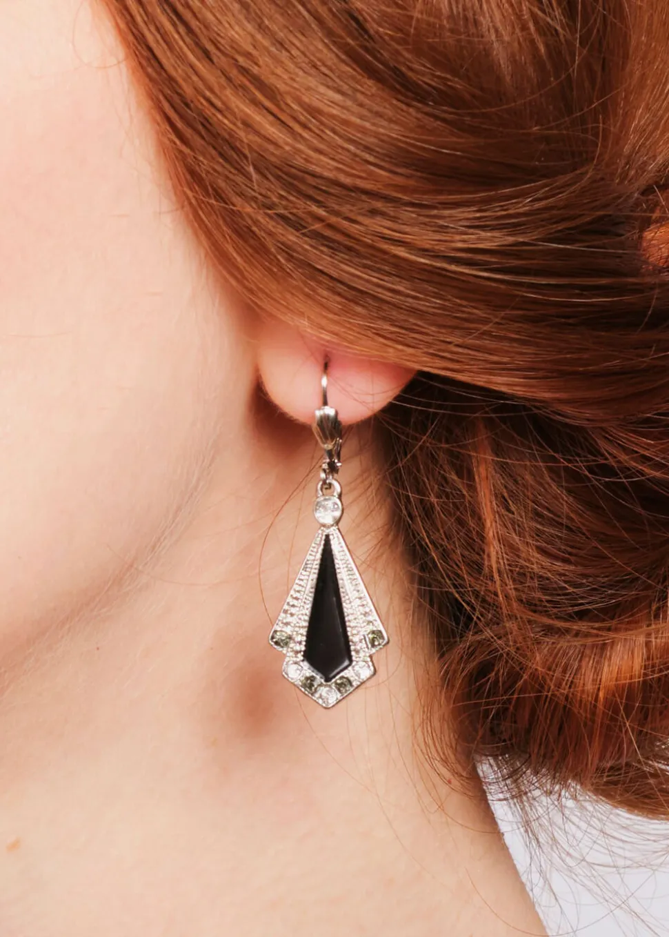 Love Vintage Enamel Art Deco 20's Earrings Black