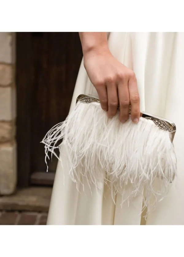 Love Vintage Feather Art Deco Handbag White