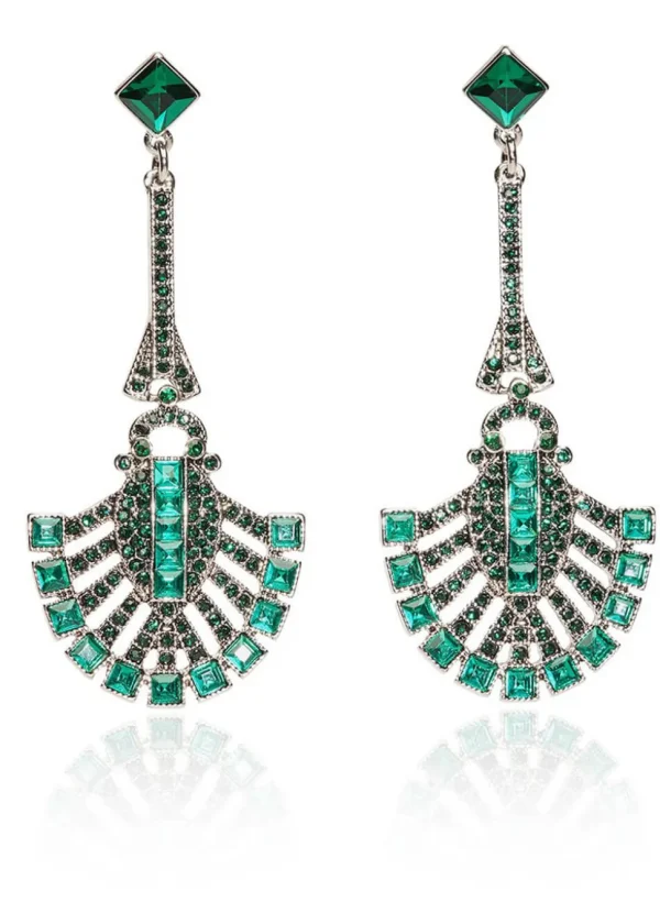 Love Vintage Gatsby Crystal 20's Earrings Green