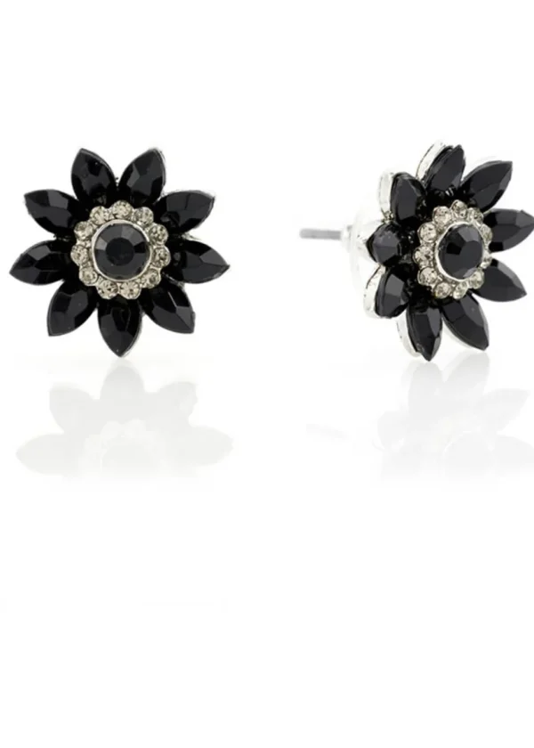 Love Vintage Jet Flower 50's Earrings Black