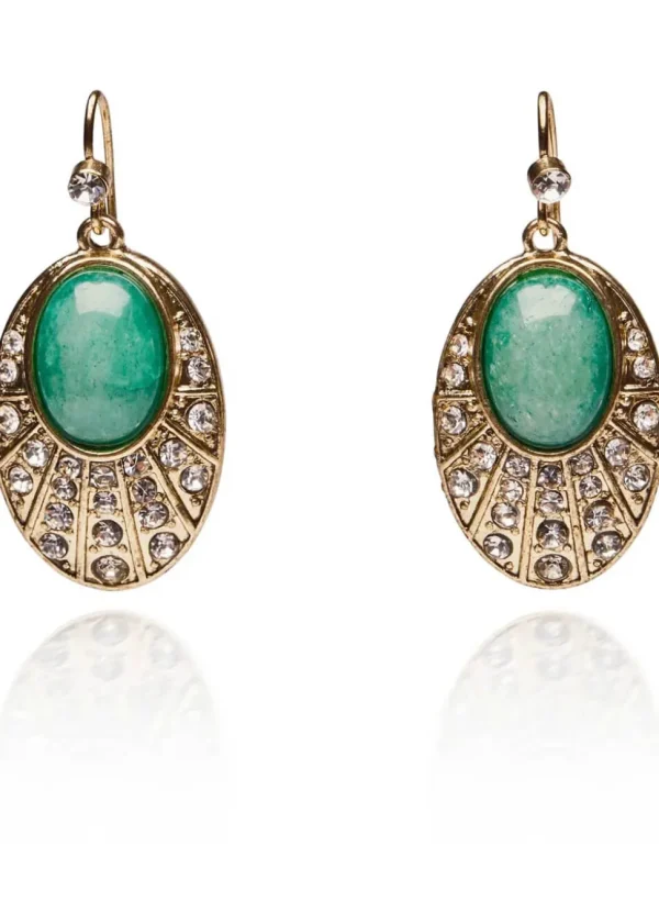 Love Vintage Oval Agate Deco Earrings Green
