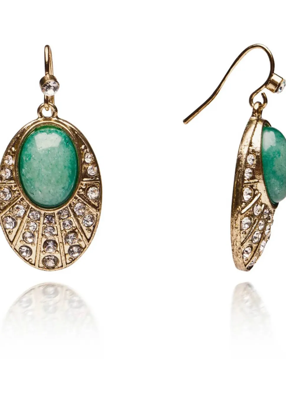 Love Vintage Oval Agate Deco Earrings Green