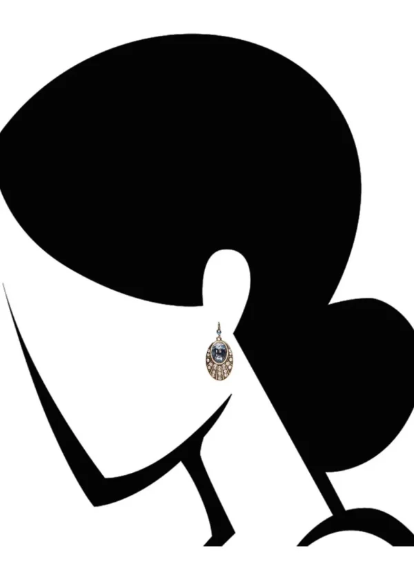 Love Vintage Oval Sapphire Deco Earrings Blue