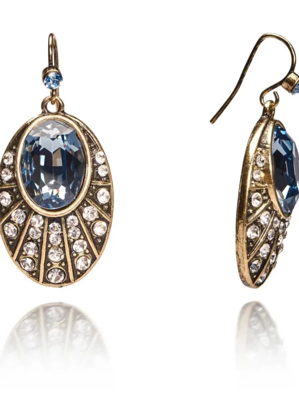 Love Vintage Oval Sapphire Deco Earrings Blue