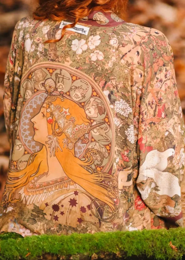 Market Of Stars Dreamweaver Art Nouveau Mucha Short Kimono Brown