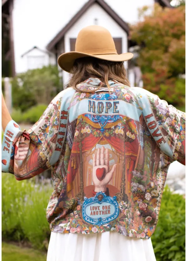 Market Of Stars Love Language Short Kimono Blauw