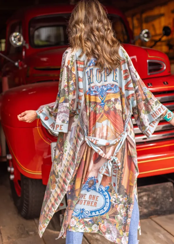 Market Of Stars Love Language Long Kimono Blue