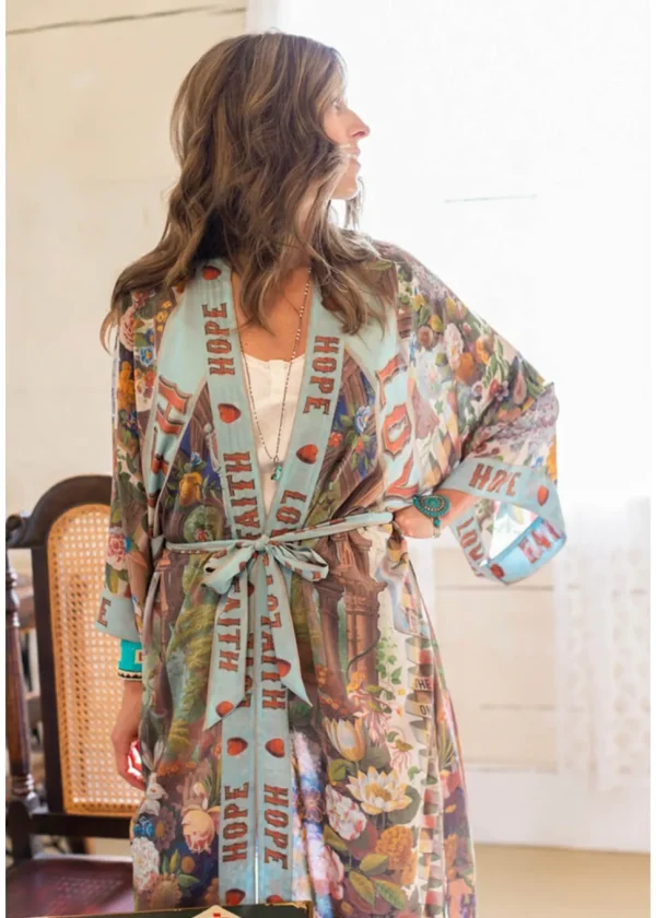 Market Of Stars Love Language Long Kimono Blue