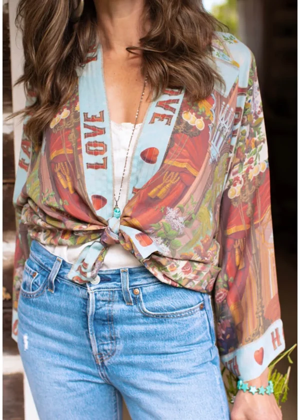 Market Of Stars Love Language Short Kimono Blauw