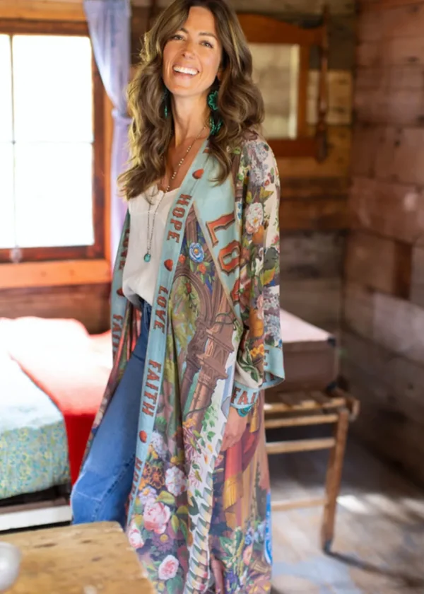 Market Of Stars Love Language Long Kimono Blue