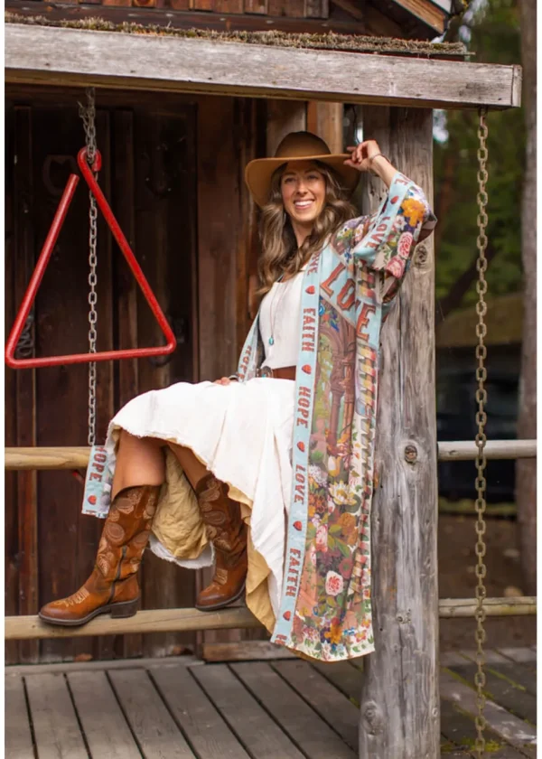 Market Of Stars Love Language Long Kimono Blue