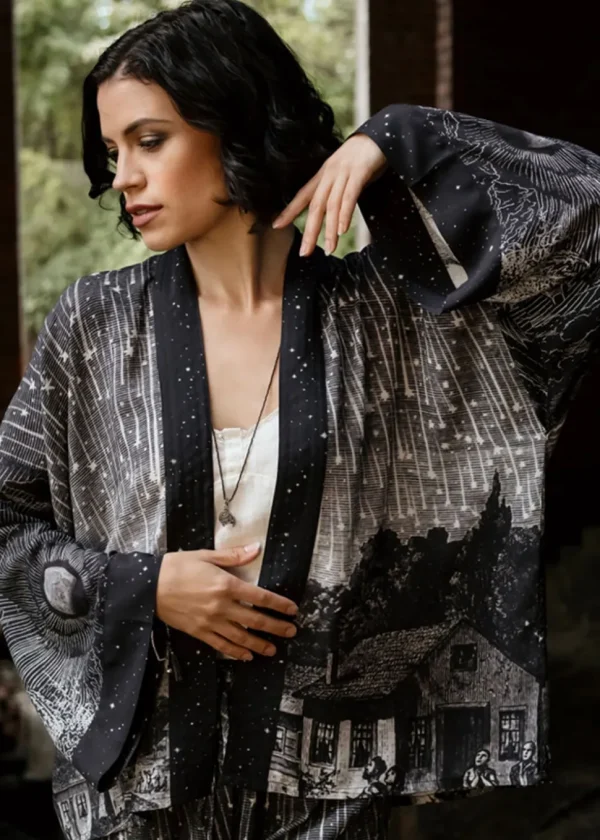 Market Of Stars Stargazer Falling Stars Short Kimono Black
