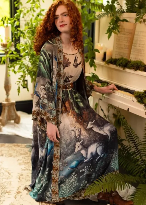 Market Of Stars Theatre Of Dreams Deer Maxi Dress Kimono Multi