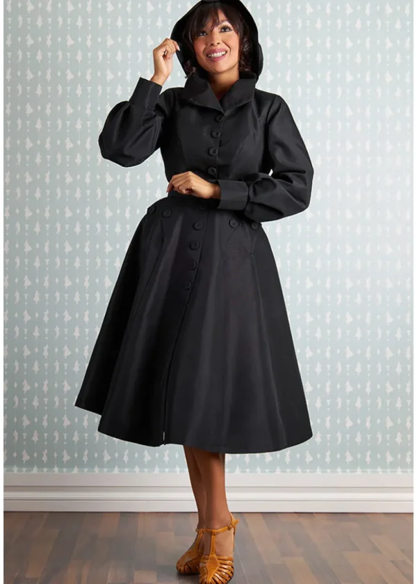 Miss Candyfloss Bernadette Lou Water Resistant 50's Trenchcoat Black