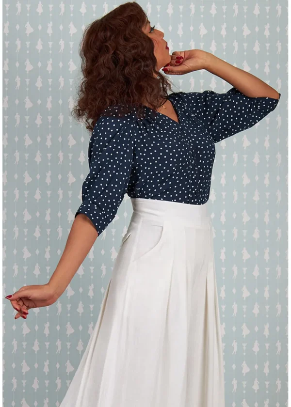 Miss Candyfloss Boronia-Lee Polkadot 40's Blouse Navy Blue