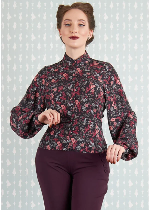Miss Candyfloss Brina Lavania Floral 40's Blouse Eggplant