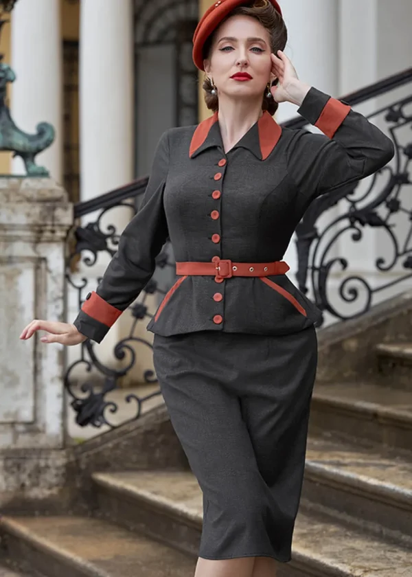 Miss Candyfloss Corinne Terra 40's Pencil Dress Grey