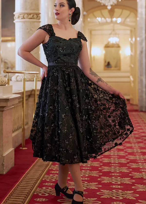 Miss Candyfloss Davonna Lou 50's Swing Dress Black Green