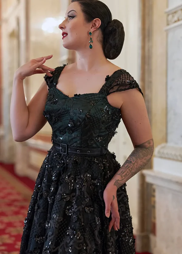 Miss Candyfloss Davonna Lou 50's Swing Dress Black Green