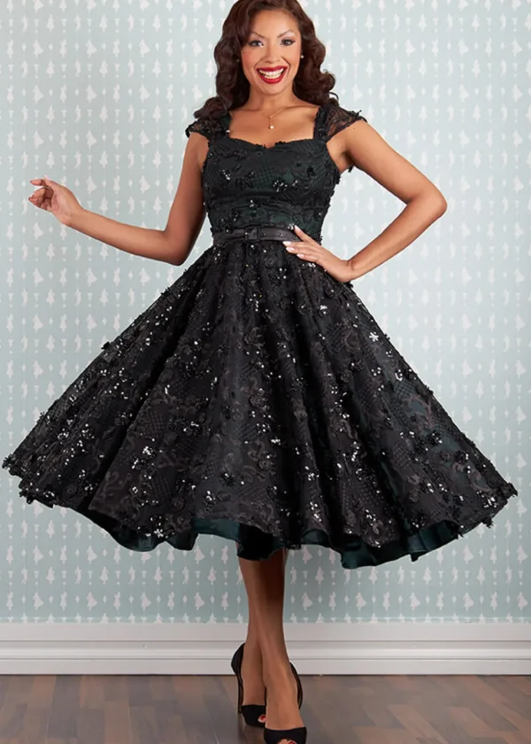 Miss Candyfloss Davonna Lou 50's Swing Dress Black Green