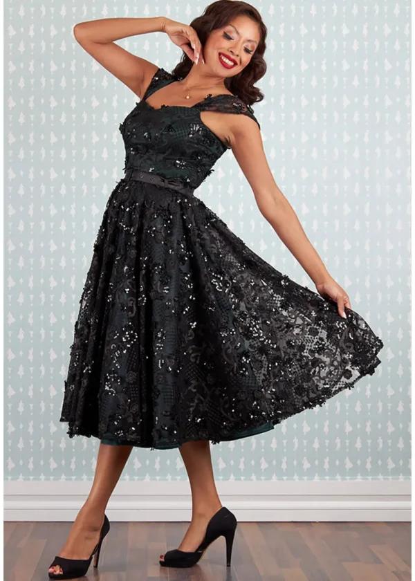 Miss Candyfloss Davonna Lou 50's Swing Dress Black Green