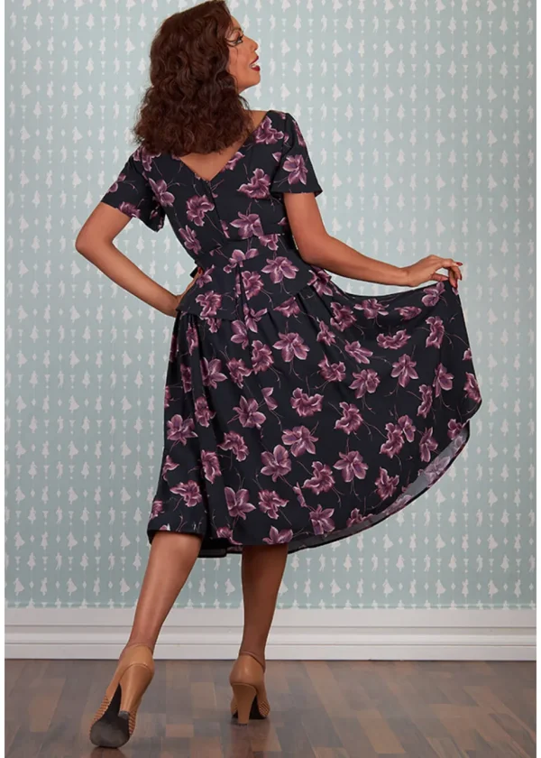 Miss Candyfloss Diana Lou Floral 40's Swing Dress Black Purple
