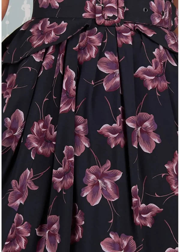 Miss Candyfloss Diana Lou Floral 40's Swing Dress Black Purple